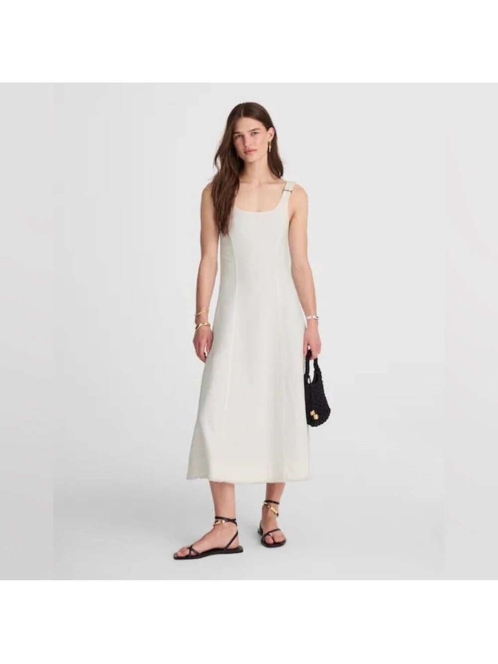 Madewell White Denim Scoopneck Midi Dress Size S A-Line Cotton NWT